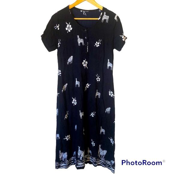 Maxi Dress Womens Medium Boho Floral Zoo Zebra Print Teacher Hawaiian Tropical - Picture 1 of 5